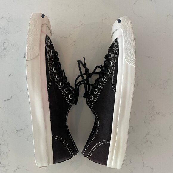 Converse Jack Purcell Lo Cut Lace Up Canvas Sneakers Cork Insoles Blk Wht 9.5M - Picture 4 of 11